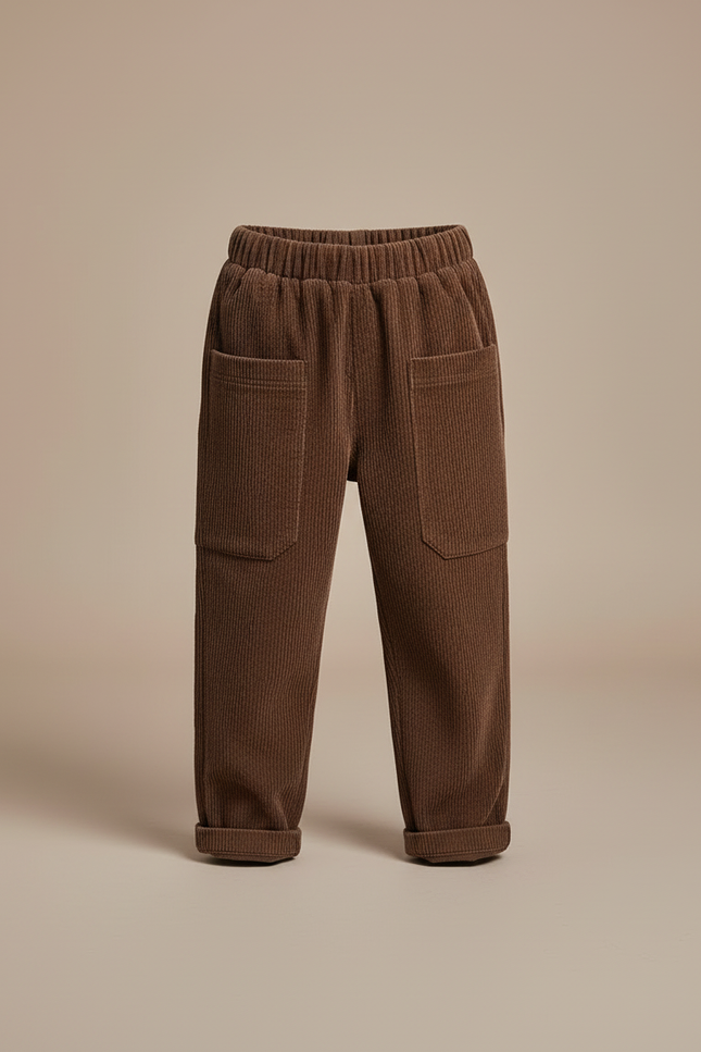 Pantalon Cargo Marron Côtelé Ample Enfant Décontracté - Cordé - vue 3