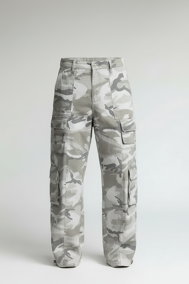 Pantalon Cargo Camouflage Gris Ample Multipoches Streetwear - Toile - vue 3