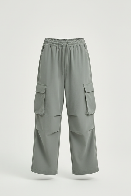 Pantalon Cargo Gris Ample Léger Enfant Multipoches - Kaki Polyester - vue 3