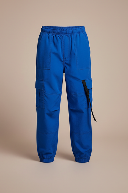 Pantalon Cargo Bleu Royal Ample Poches Enfant - Toile - vue 3