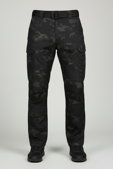 Pantalon Cargo Camouflage Noir Tactique Multipoches Homme - Polyester - vue 3