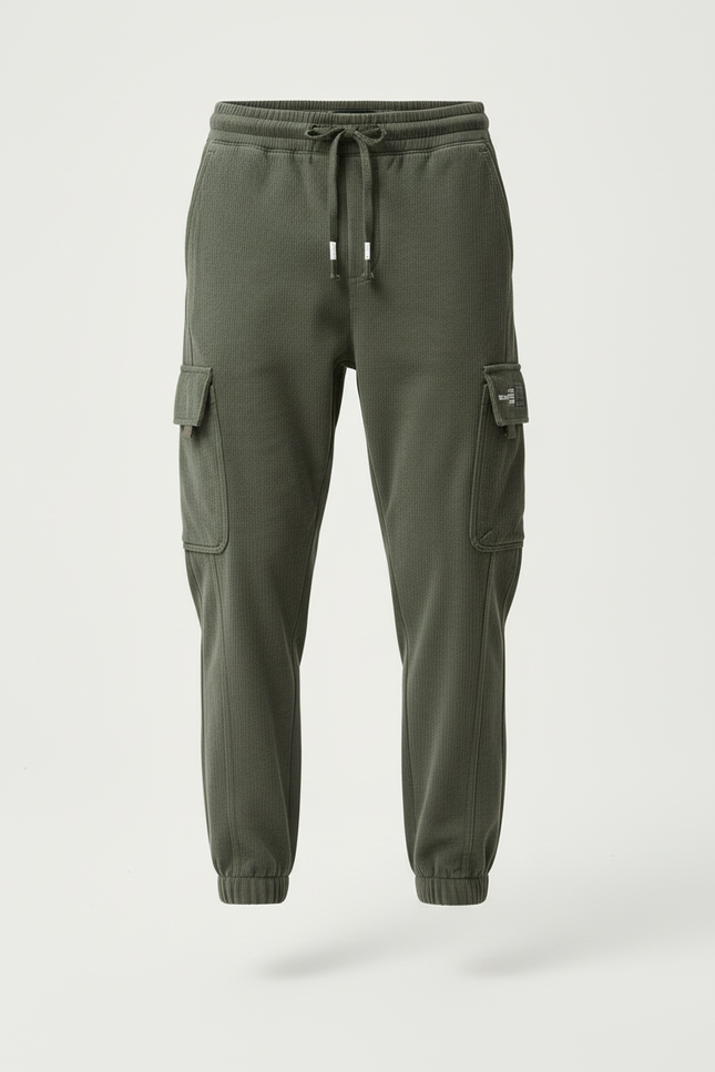 Pantalon Cargo Vert Côtelé Ample Décontracté Homme - Kaki Cordé - vue 3