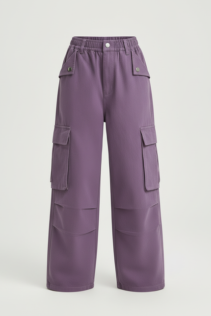 Pantalon Cargo Violet Ample Multipoches Décontracté Enfant - Toile - vue 3