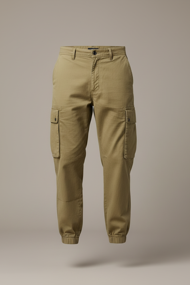 Pantalon Cargo Kaki Coton Multipoches Décontracté - Toile - vue 3