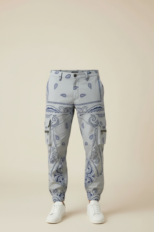 Pantalon Cargo Gris Imprimé Bandana Jogger Homme - Coton - vue 3