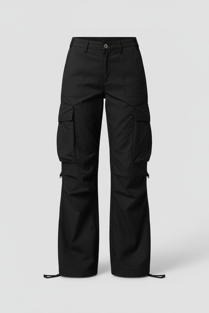 Pantalon Cargo Noir Ample Poches Multiples Décontracté - Toile - vue 3