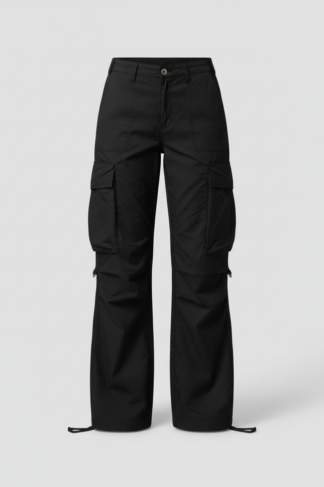 Pantalon Cargo Noir Ample Poches Multiples Décontracté - Toile - vue 3