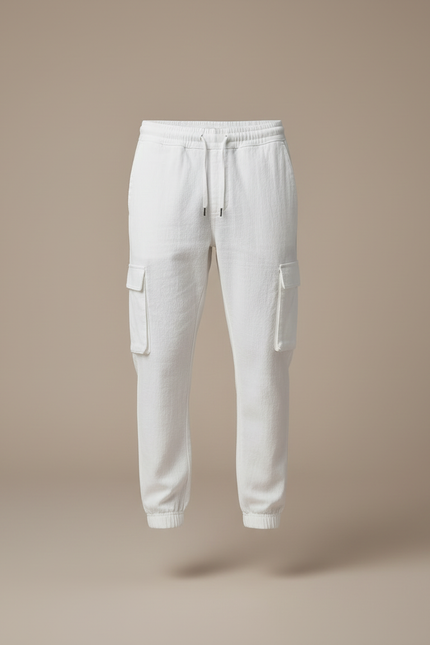 Pantalon Cargo Blanc Coton Lin Cordon Décontracté - vue 3