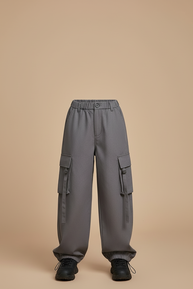 Pantalon Cargo Gris Ample Décontracté Élastique Fille - Gabardine - vue 3
