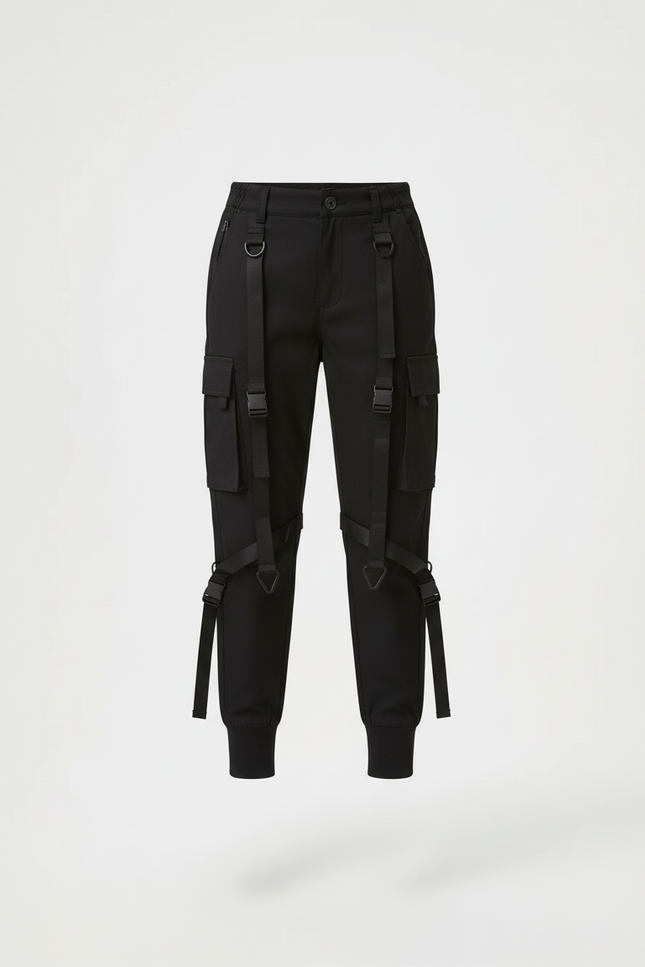 Pantalon Cargo Noir Décontracté Sangles Fille Urbain - Toile - vue 3