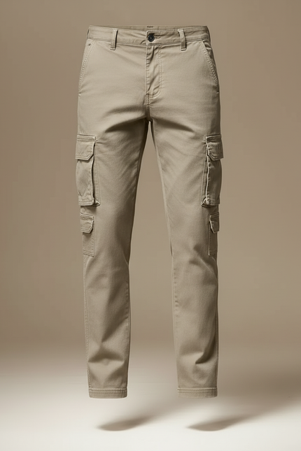 Pantalon Cargo Homme Beige Coton Slim Multipoches - vue 3