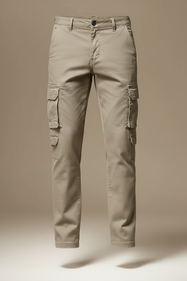 Pantalon Cargo Homme Beige Coton Slim Multipoches - vue 3