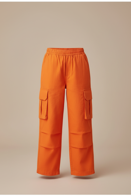 Pantalon Cargo Orange Ample Enfant Poches Coton - Toile - vue 3
