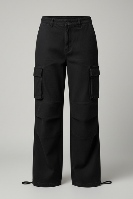 Pantalon Cargo Noir Ample Poches Latérales Femme - Toile - vue 3