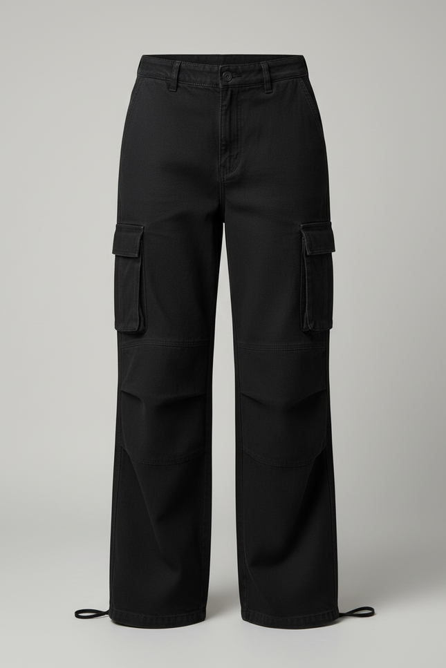 Pantalon Cargo Noir Ample Poches Latérales Femme - Toile - vue 3