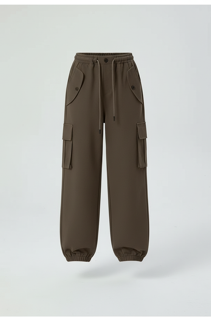 Pantalon Cargo Marron Ample Taille Élastique Fille - Kaki Molleton - vue 3