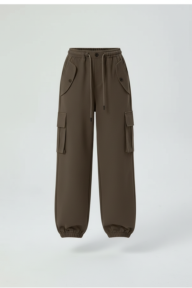 Pantalon Cargo Marron Ample Taille Élastique Fille - Kaki Molleton - vue 3