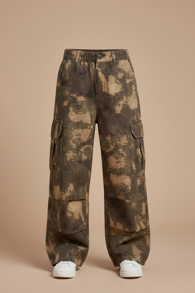 Pantalon Cargo Camouflage Ample Kaki Multipoches - Toile - vue 3