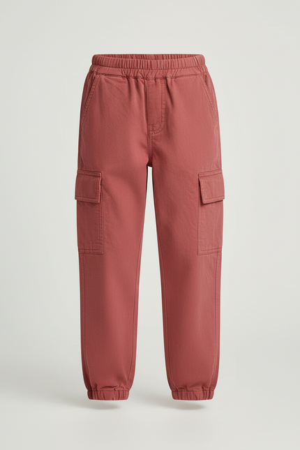 Pantalon Cargo Rouge Ample Poches Coton Enfant - vue 3