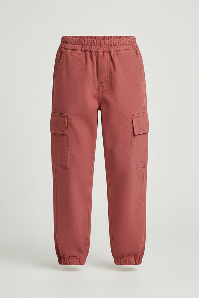 Pantalon Cargo Rouge Ample Poches Coton Enfant - vue 3
