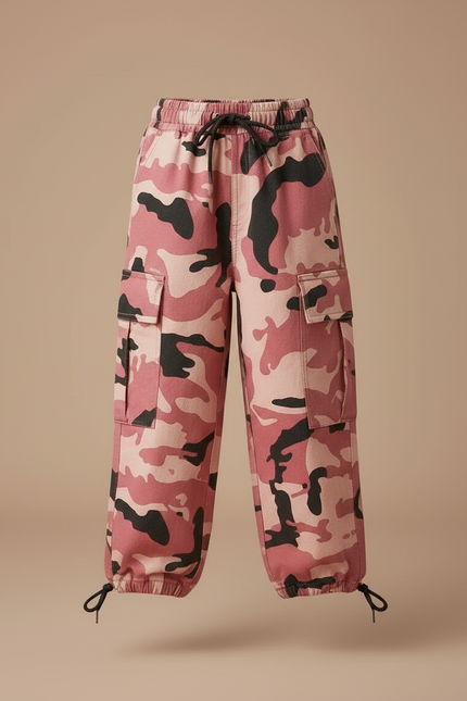 Pantalon Cargo Camouflage Rose Ample Enfant Fille - Toile - vue 3