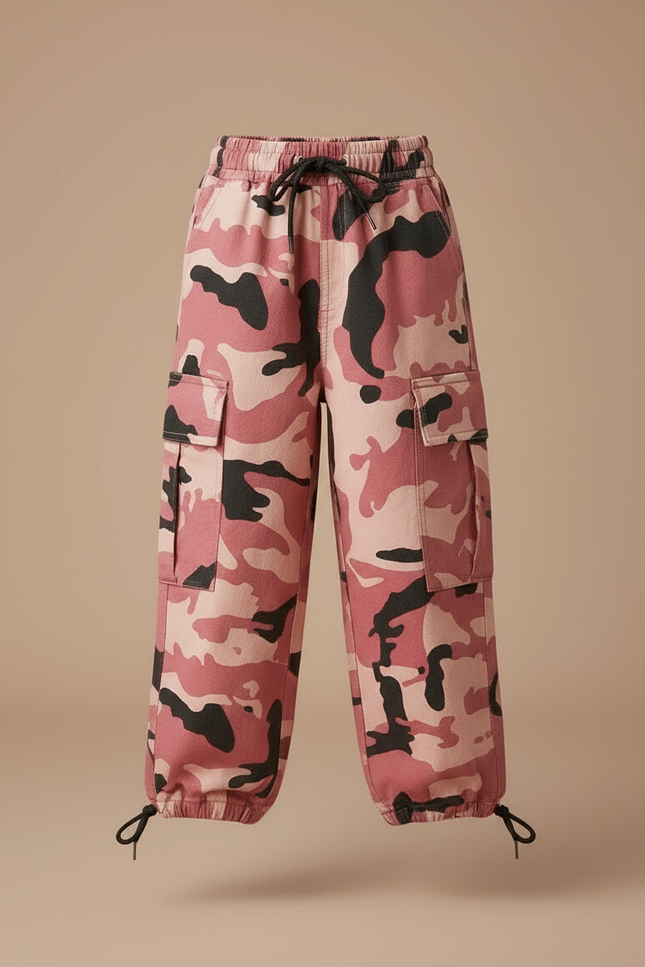 Pantalon Cargo Camouflage Rose Ample Enfant Fille - Toile - vue 3