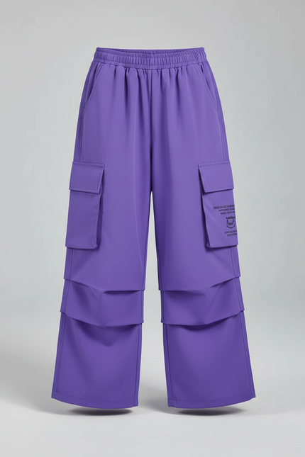 Pantalon Cargo Violet Ample Poches Fille Streetwear - Polyester - vue 3