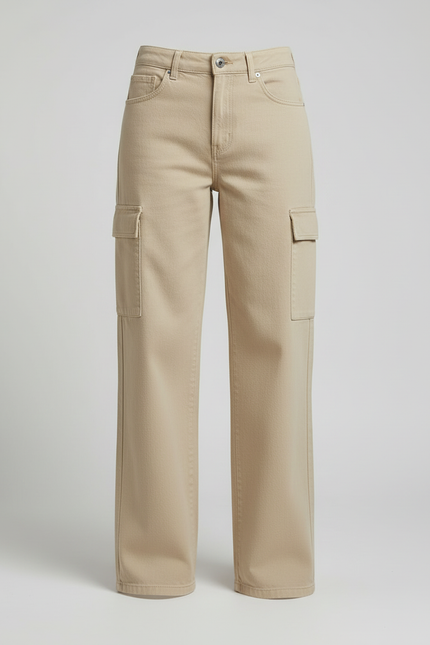 Pantalon Cargo Beige Ample Multipoches Taille Haute Femme - Jean - vue 3