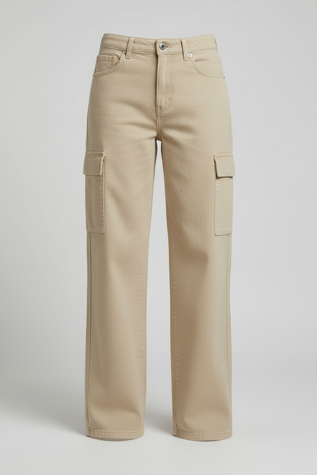 Pantalon Cargo Beige Ample Multipoches Taille Haute Femme - Jean - vue 3