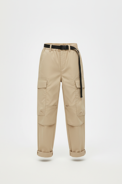 Pantalon Cargo Beige Ample Multipoches Ceinturé Enfant - Gabardine - vue 3