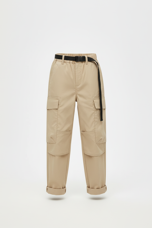Pantalon Cargo Beige Ample Multipoches Ceinturé Enfant - Gabardine - vue 3