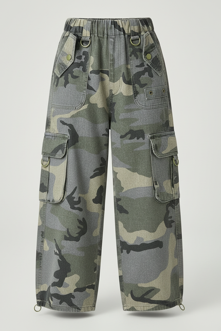 Pantalon Cargo Camouflage Ample Poches Enfant - Multicolore Jean - vue 3