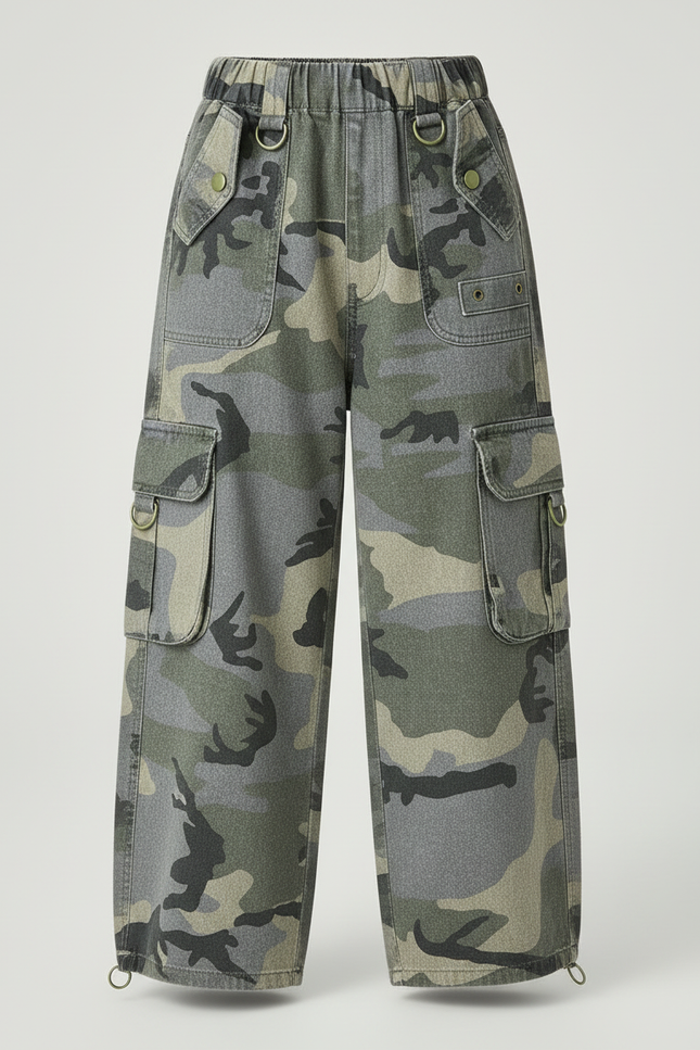 Pantalon Cargo Camouflage Ample Poches Enfant - Multicolore Jean - vue 3