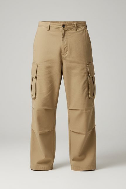 Pantalon Cargo Beige Ample Multipoches Coton Homme - Toile - vue 3