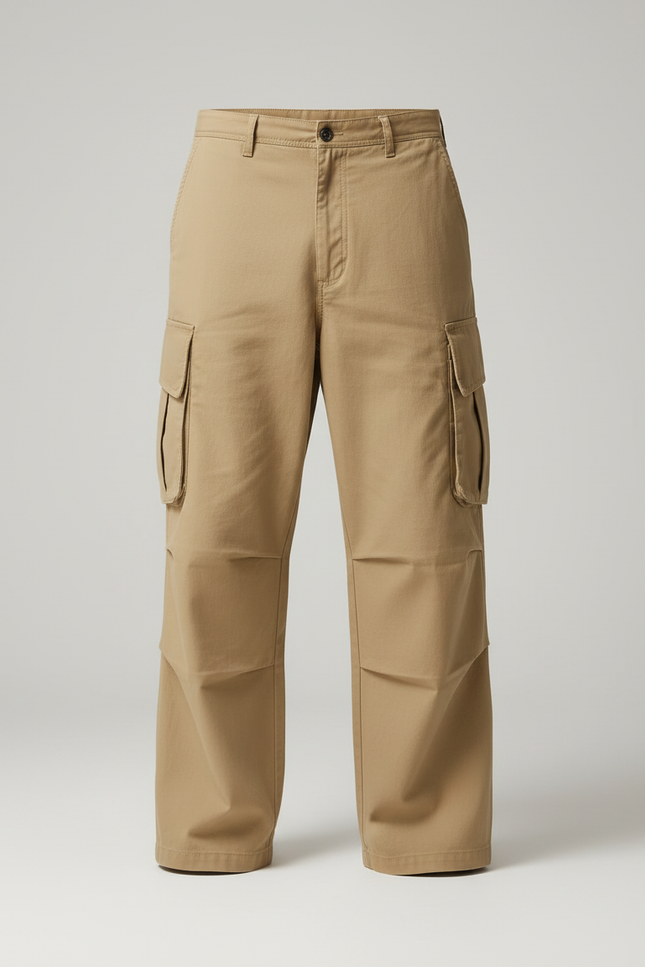 Pantalon Cargo Beige Ample Multipoches Coton Homme - Toile - vue 3