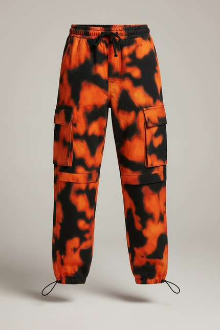 Pantalon Cargo Orange Noir Tie-Dye Ample Enfant - Multicolore Molleton - vue 3