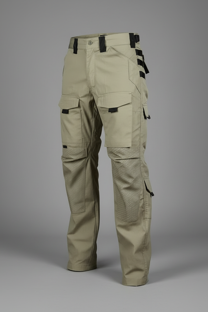 Pantalon Cargo Homme Kaki Tactique Multipoches Résistant Treillis - Toile - vue 3