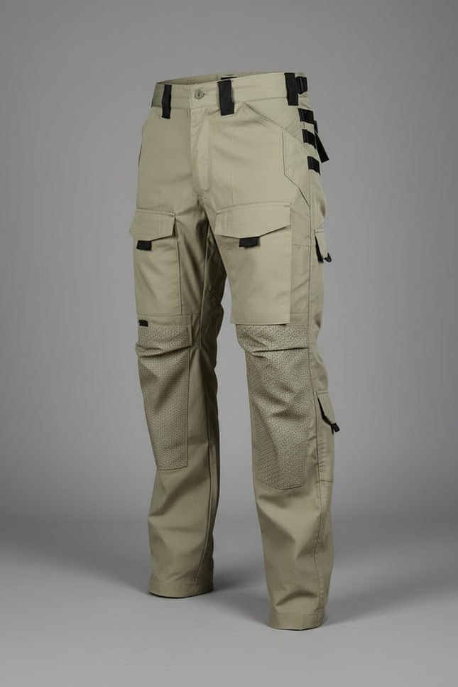 Pantalon Cargo Homme Kaki Tactique Multipoches Résistant Treillis - Toile - vue 3