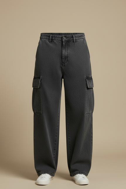 Pantalon Cargo Gris Ample Multipoches Délavé Denim Homme - Jean - vue 3