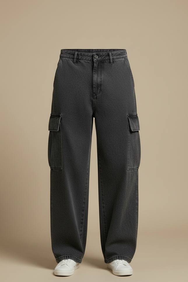 Pantalon Cargo Gris Ample Multipoches Délavé Denim Homme - Jean - vue 3