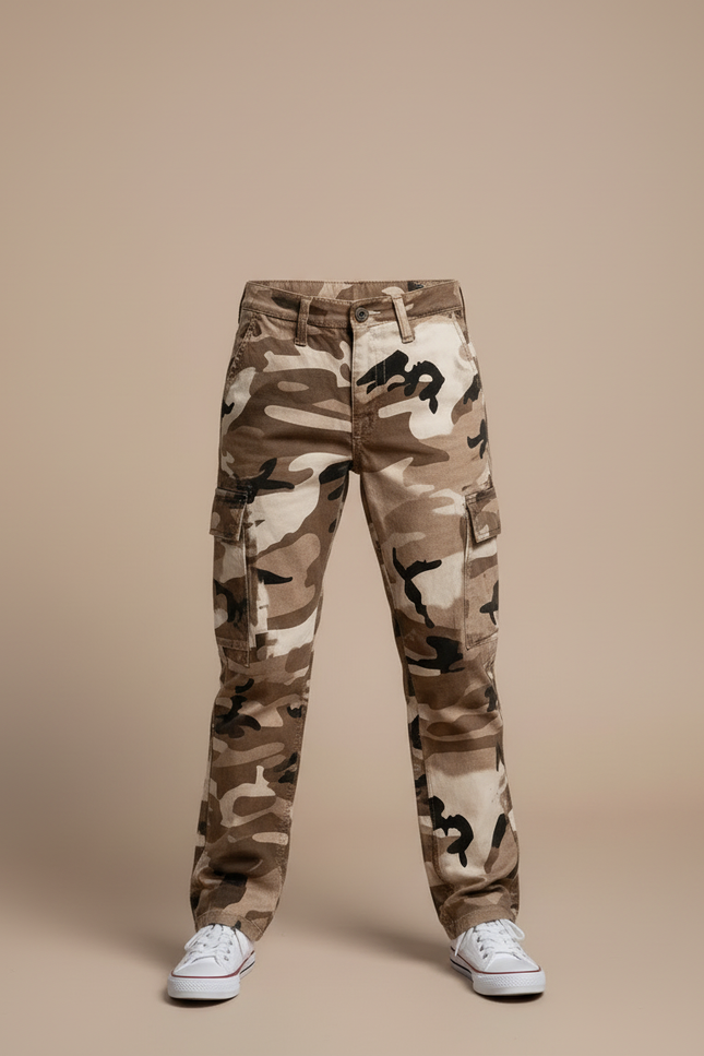 Pantalon Cargo Camouflage Marron Ample Femme Décontracté - Toile - vue 3
