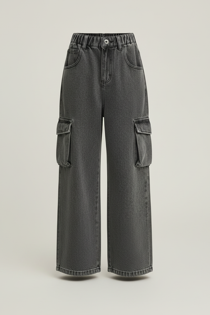 Pantalon Cargo Ample Gris Denim Multipoches Enfant - Jean - vue 3