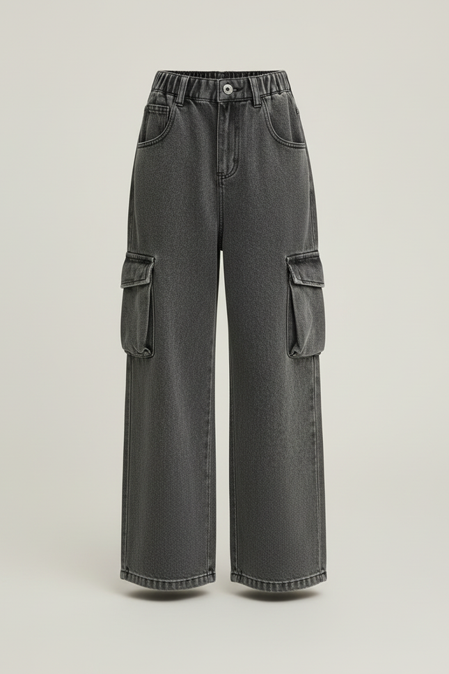 Pantalon Cargo Ample Gris Denim Multipoches Enfant - Jean - vue 3