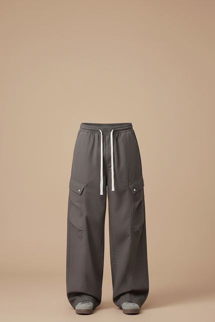 Pantalon Cargo Gris Ample Coton Multipoches Décontracté - Toile - vue 3