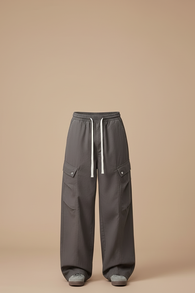 Pantalon Cargo Gris Ample Coton Multipoches Décontracté - Toile - vue 3