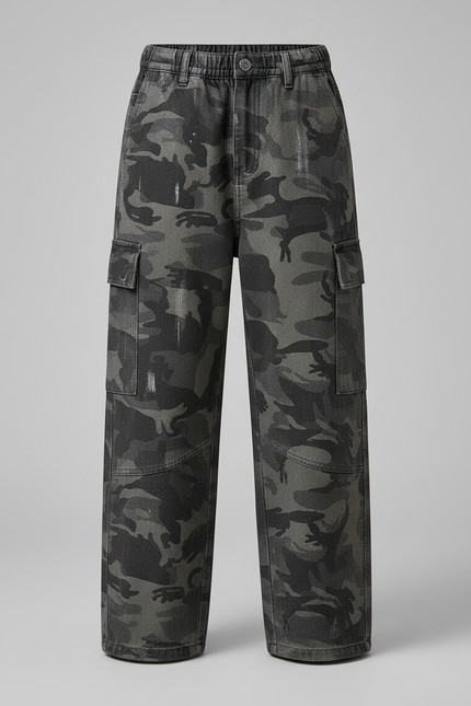Pantalon Cargo Camouflage Gris Ample Garçon - Jean - vue 3
