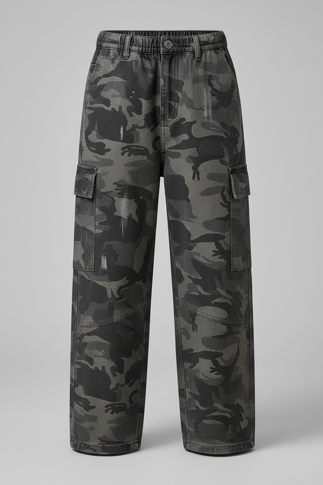Pantalon Cargo Camouflage Gris Ample Garçon - Jean - vue 3