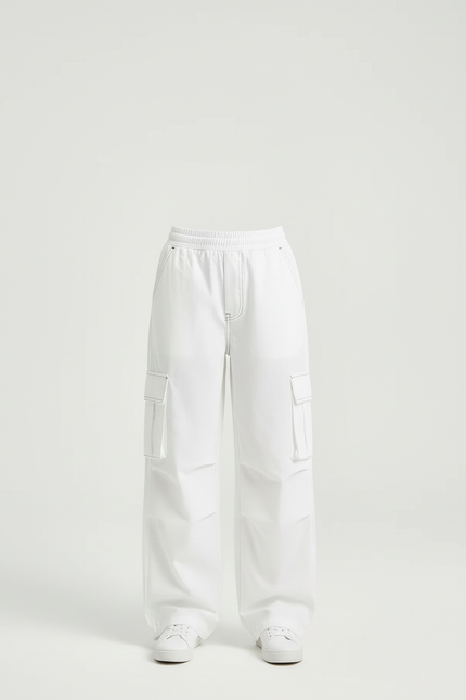 Pantalon Cargo Blanc Ample Coutures Apparentes - Toile - vue 3