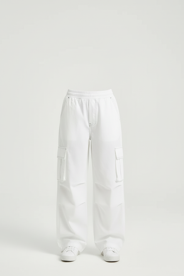 Pantalon Cargo Blanc Ample Coutures Apparentes - Toile - vue 3