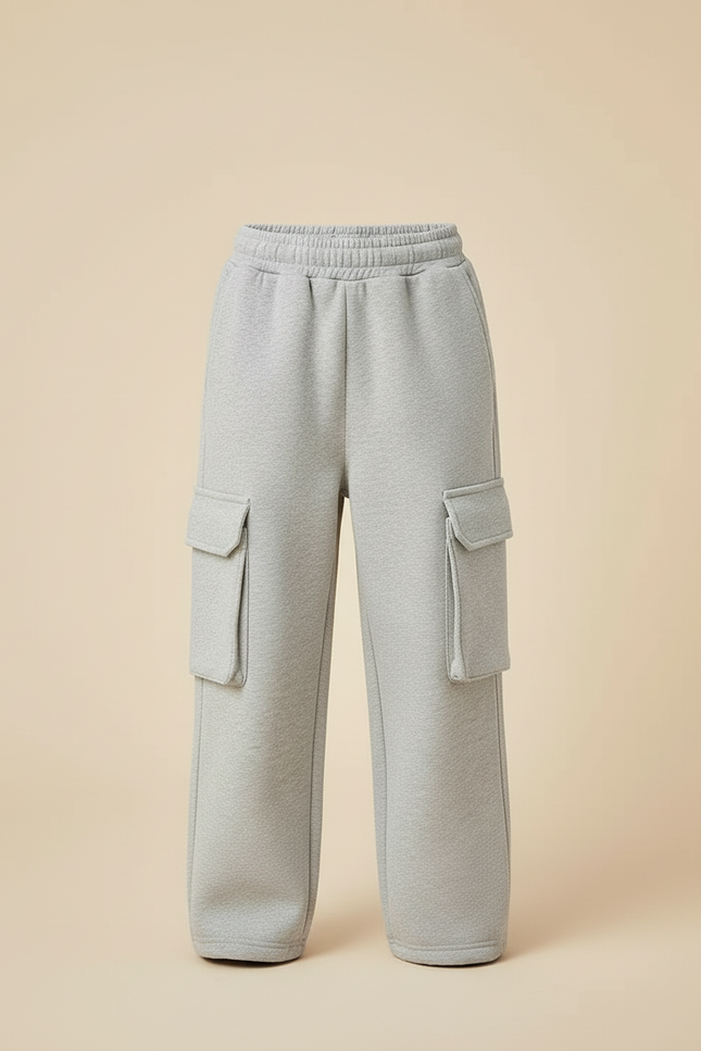 Pantalon Cargo Gris Molletonné Ample Décontracté Enfant - vue 3
